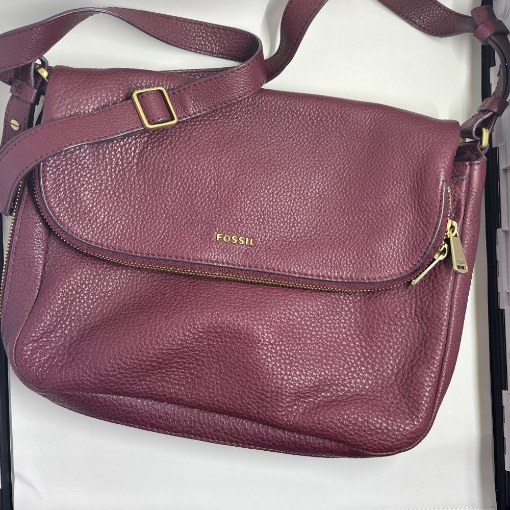 Fossil Burgundy Leather Saddle Cross Body Bag